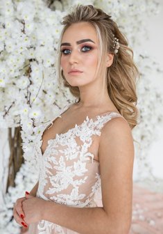 Cвадебная прическа Высокий хвост из локонов (Т21416) с собранными волосами