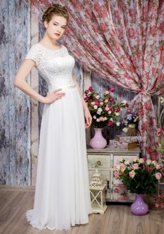 Свадебное платье Белона-А63022. С прямой юбкой, длинное без шлейфа.