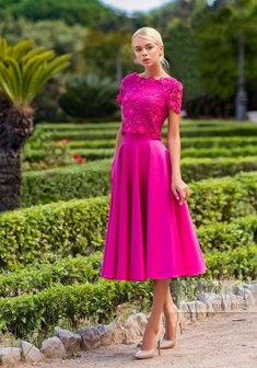 Вечернее платье Тайпей (кроп топ+юбка)-Ж66217. А-силуэт, короткое без шлейфа.